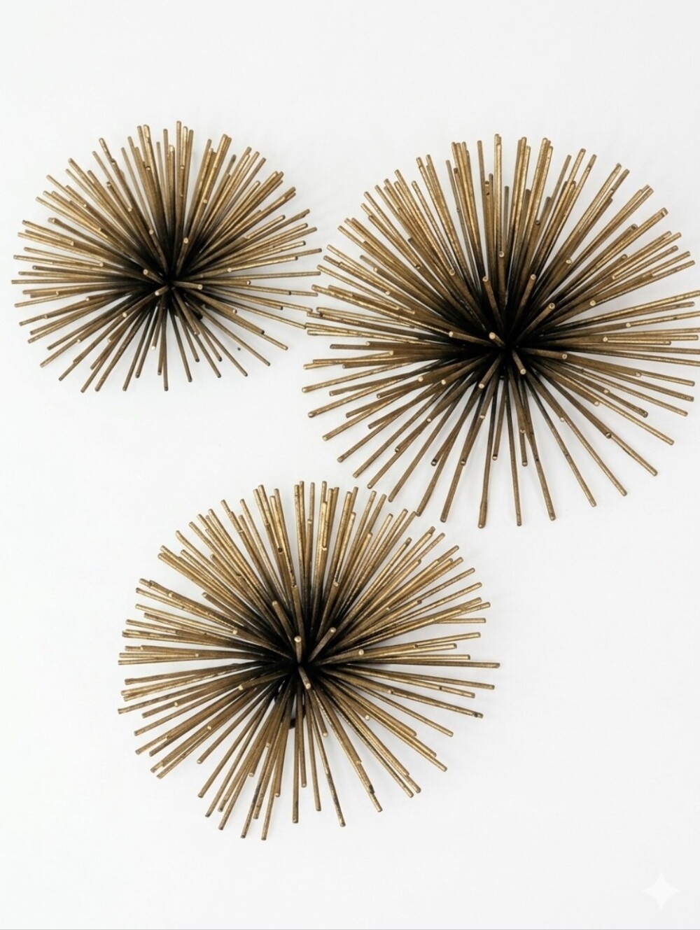 Vintage Set of 3 3D Sunburst Urchin Metal Wall Art Decor Orbs